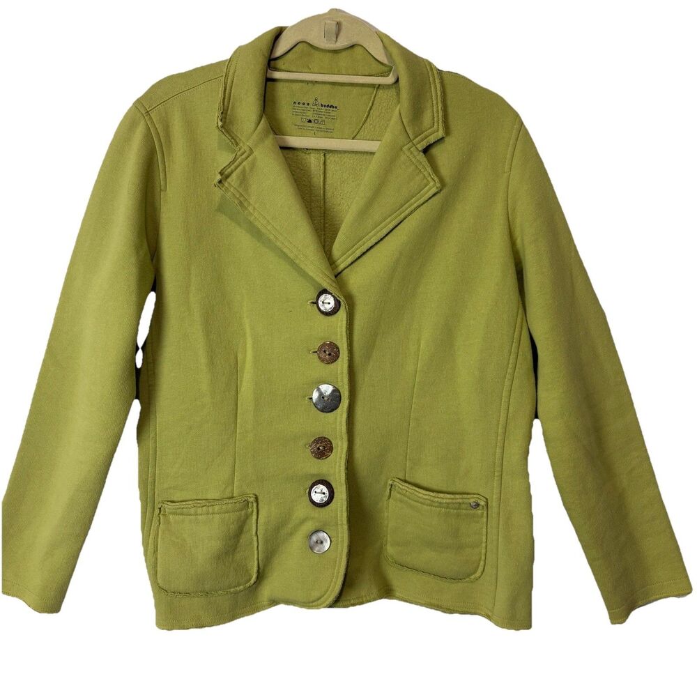 Neon Buddha Large‎ Green Blazer Jacket Stretch Knit Lagenlook Artsy Funky